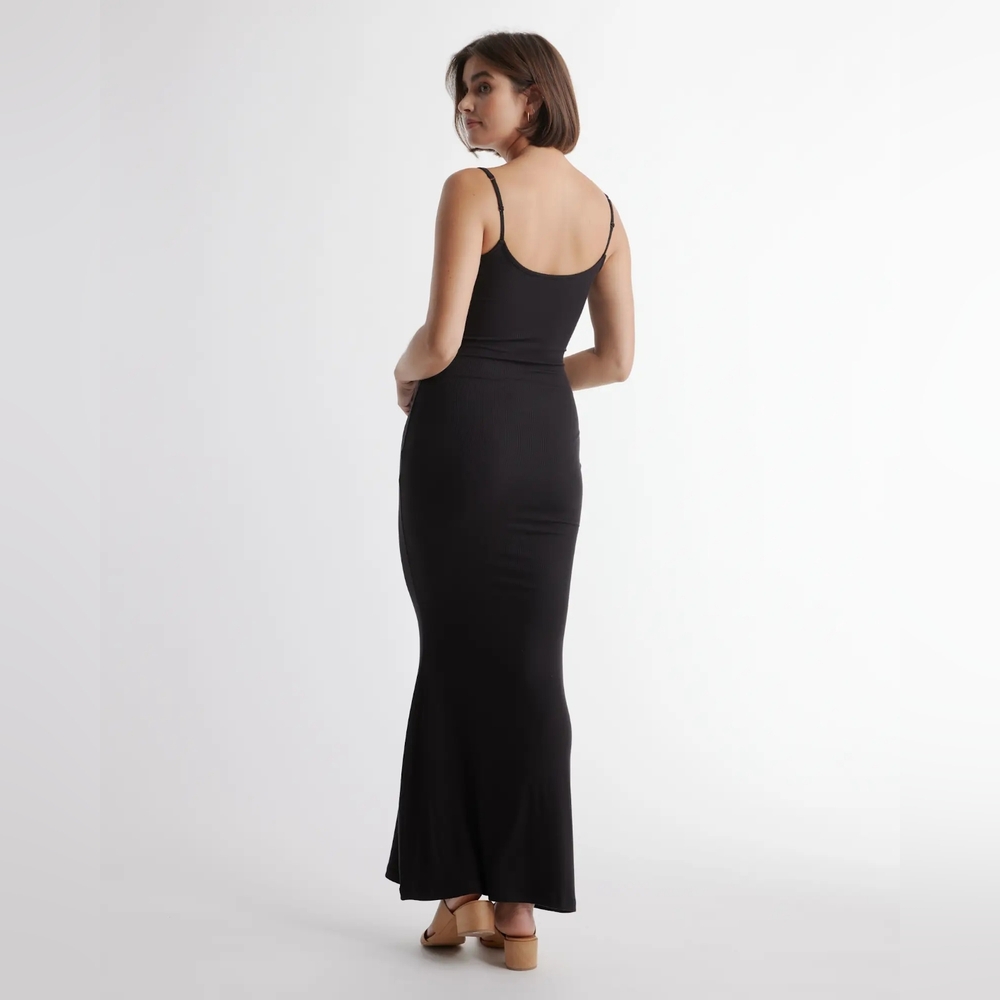 Quince Black Tencel Rib Knit Maxi Slip Dress - Picture 2 of 7